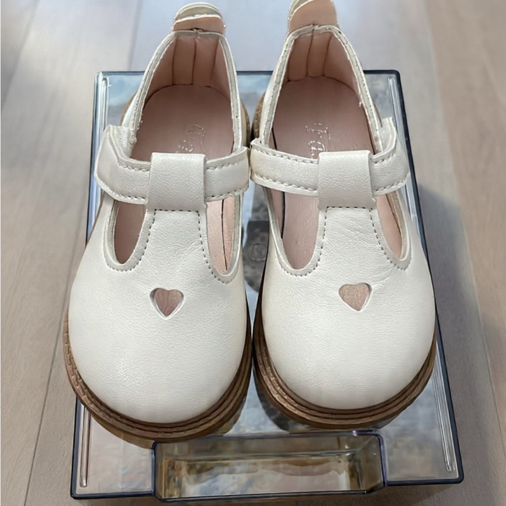 Zara White Heart Cutout T-Bar Kids Shoes